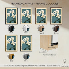 Japanese Orchid Wall Art – Blue Vintage Botanical Print — framed canvas float frame colour options