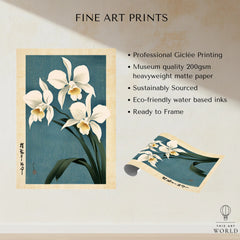 Japanese Orchid Wall Art – Blue Vintage Botanical Print — fine art print unframed quality details