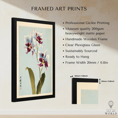 Purple Orchid Art Print – Vintage Japanese Floral Wall Art — framed print details measurements quality details