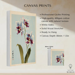 Purple Orchid Art Print – Vintage Japanese Floral Wall Art — canvas print stretched cotton canvas details