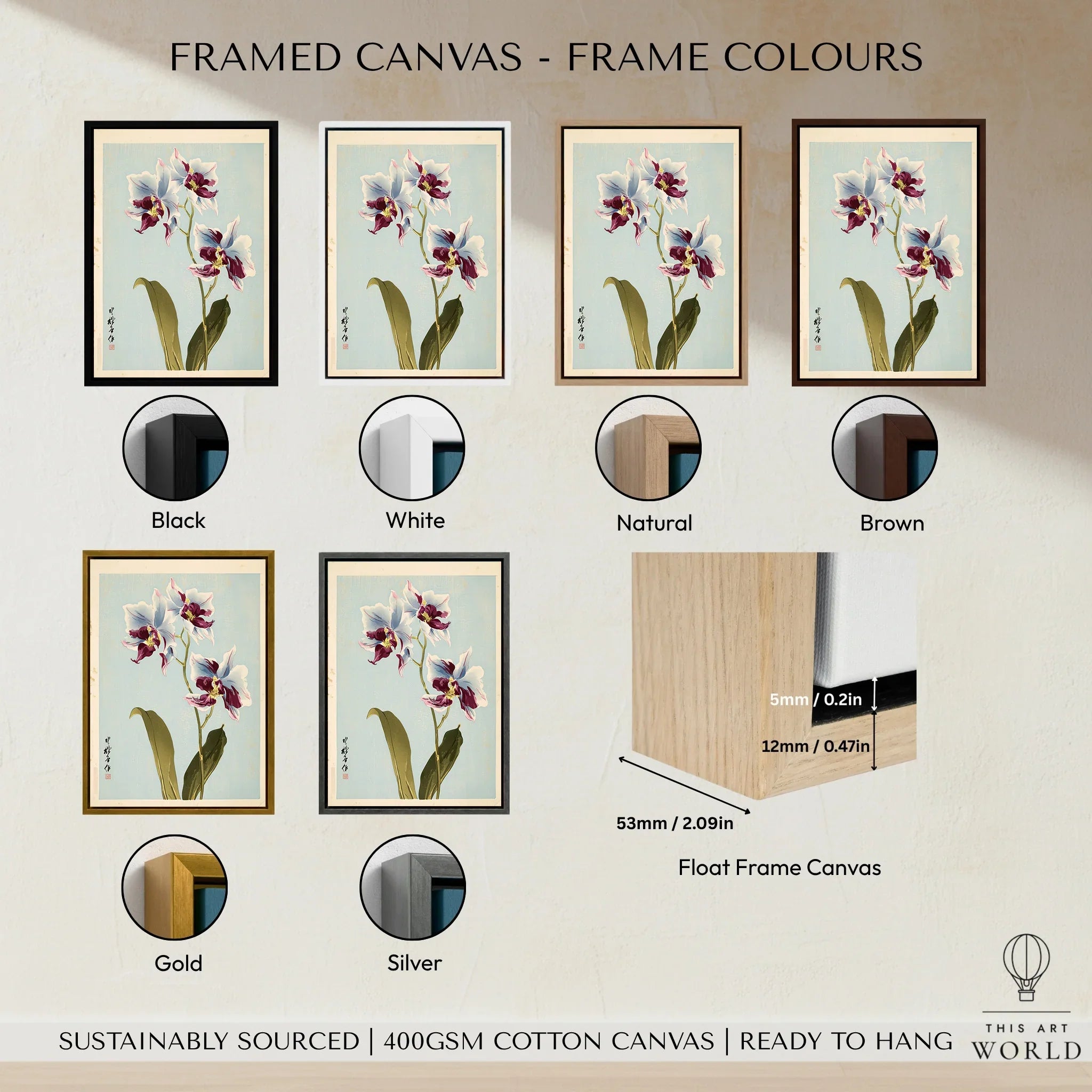 Purple Orchid Art Print – Vintage Japanese Floral Wall Art — framed canvas float frame colour options