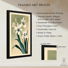 Japanese Orchid Art Print – Green Vintage Flower Wall Art — framed print details measurements quality details