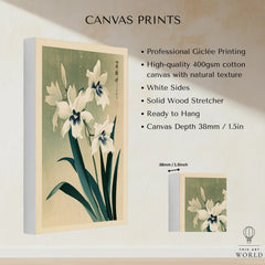 Japanese Orchid Art Print – Green Vintage Flower Wall Art — canvas print stretched cotton canvas details