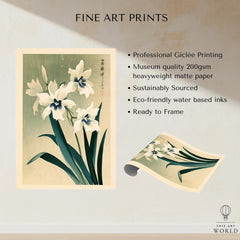Japanese Orchid Art Print – Green Vintage Flower Wall Art — fine art print unframed quality details