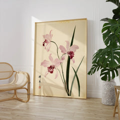 Pink Orchid Art Print – Vintage Japanese Botanical Wall Art — large framed print room setting chair plant