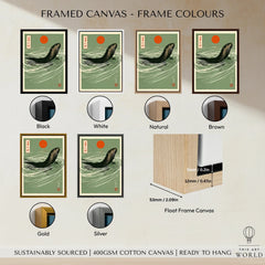 Japanese Otter Art Print – Vintage Wave Wall Art — framed canvas float frame colour options