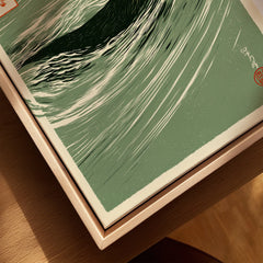 Japanese Otter Art Print – Vintage Wave Wall Art — closeup framed canvas natural wood floating frame