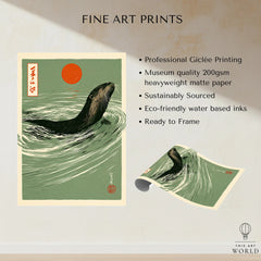 Japanese Otter Art Print – Vintage Wave Wall Art — fine art print unframed quality details