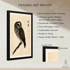 Japanese Owl Wall Art – Vintage Ukiyo-e Style Bird Print — framed print details measurements quality details
