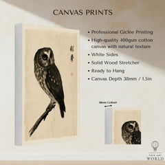 Japanese Owl Wall Art – Vintage Ukiyo-e Style Bird Print — canvas print stretched cotton canvas details
