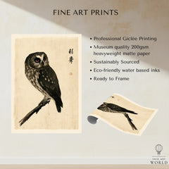 Japanese Owl Wall Art – Vintage Ukiyo-e Style Bird Print — fine art print unframed quality details