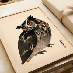 Vintage Japanese Owl Art Print – Wildlife Wall Art — framed art print closeup gift unwrapped natural frame