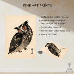 Vintage Japanese Owl Art Print – Wildlife Wall Art — fine art print unframed quality details