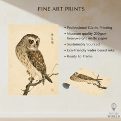 Japanese Owl Art Print – Vintage Botanical Bird Wall Art — fine art print unframed quality details