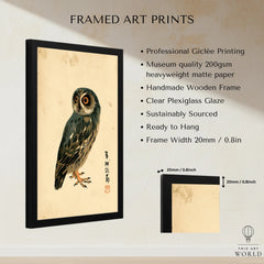 Japanese Owl Wall Art – Minimal Vintage Art Print — framed print details measurements quality details