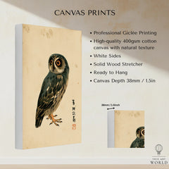 Japanese Owl Wall Art – Minimal Vintage Art Print — canvas print stretched cotton canvas details