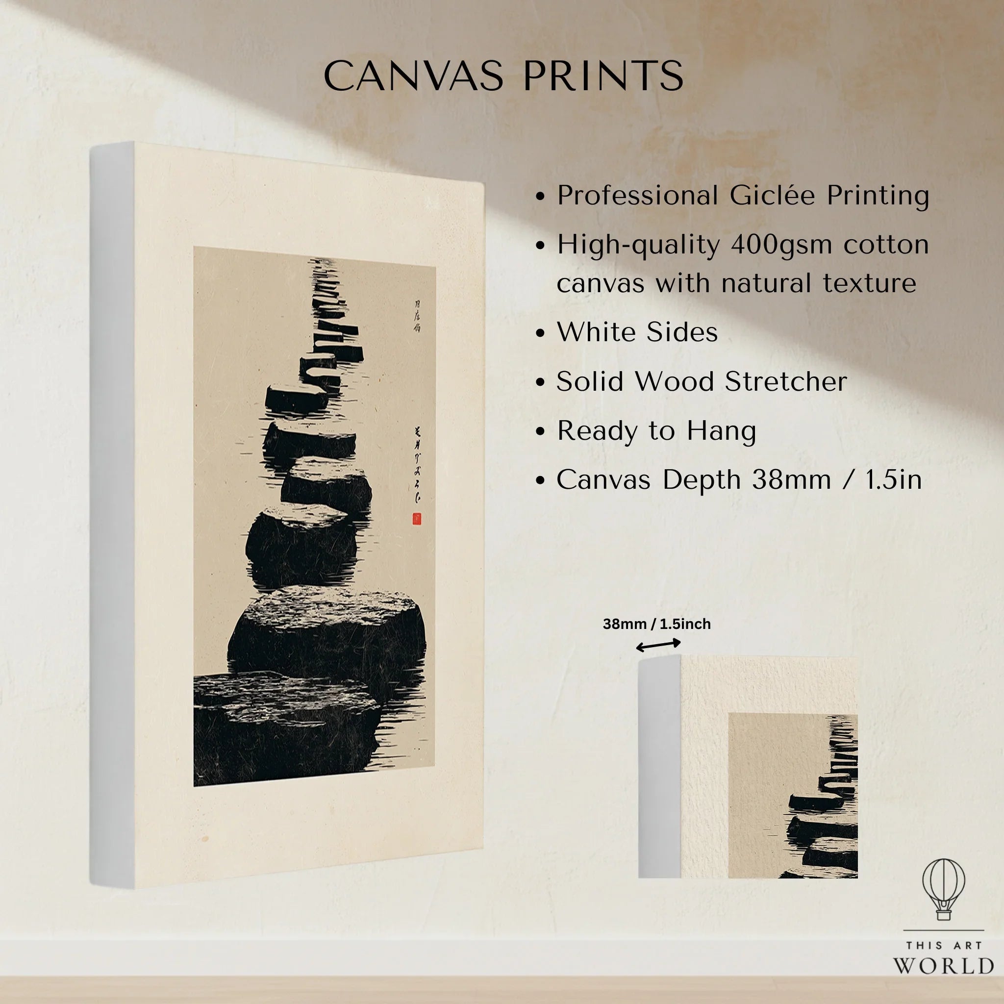 Japanese Minimalist Art Print – Zen Stone Path Wall Art — canvas print stretched cotton canvas details