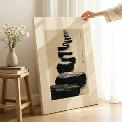 Japanese Minimalist Art Print – Zen Stone Path Wall Art — canvas print mirror edge hand holding room setting