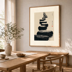 Japanese Minimalist Art Print – Zen Stone Path Wall Art — dining room framed print natural wood frame