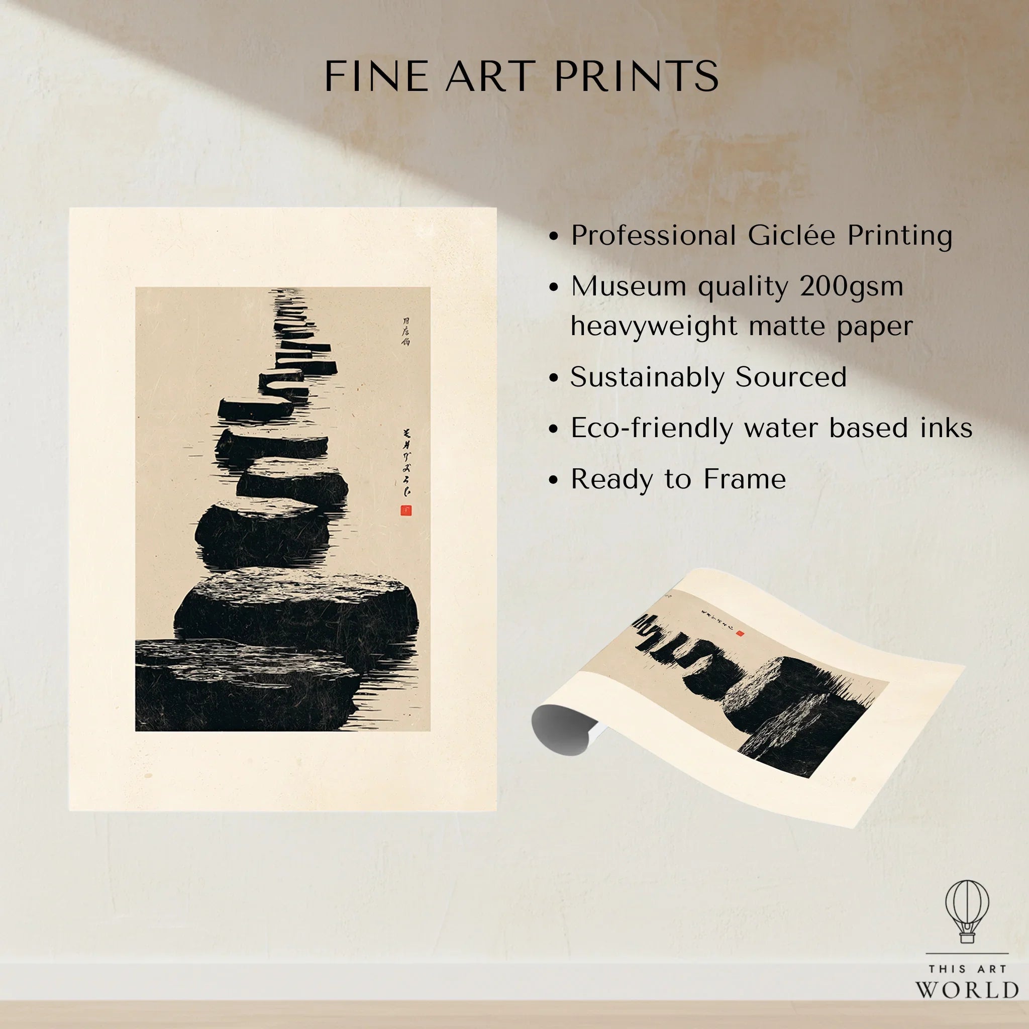 Japanese Minimalist Art Print – Zen Stone Path Wall Art — fine art print unframed quality details