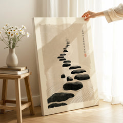 Japanese Zen Wall Art – Minimalist Stone Path Art Print — canvas print mirror edge hand holding room setting