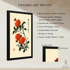 Japanese Pomegranate Art Print – Vintage Botanical Wall Art — framed print details measurements quality details