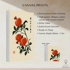 Japanese Pomegranate Art Print – Vintage Botanical Wall Art — canvas print stretched cotton canvas details