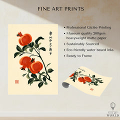 Japanese Pomegranate Art Print – Vintage Botanical Wall Art — fine art print unframed quality details