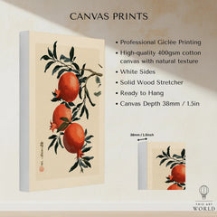 Japanese Pomegranate Wall Art – Vintage Fruit Art Print — canvas print stretched cotton canvas details