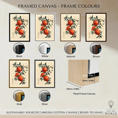 Japanese Pomegranate Wall Art – Vintage Fruit Art Print — framed canvas float frame colour options