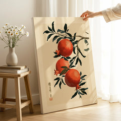 Japanese Pomegranate Wall Art – Vintage Fruit Art Print — canvas print mirror edge hand holding room setting
