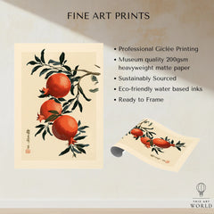 Japanese Pomegranate Wall Art – Vintage Fruit Art Print — fine art print unframed quality details