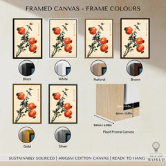 Japanese Fruit Art Print – Pomegranate Botanical Wall Art — framed canvas float frame colour options