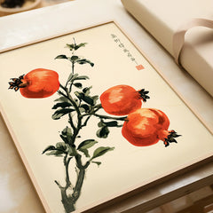 Japanese Fruit Art Print – Pomegranate Botanical Wall Art — framed art print closeup gift unwrapped natural frame