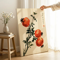Japanese Fruit Art Print – Pomegranate Botanical Wall Art — canvas print mirror edge hand holding room setting