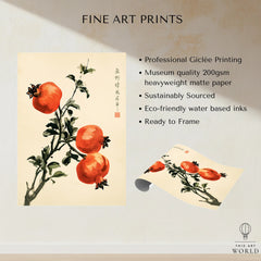 Japanese Fruit Art Print – Pomegranate Botanical Wall Art — fine art print unframed quality details