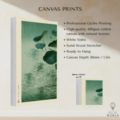 Japanese Lotus Pond Art Print – Rainy Vintage Wall Art — canvas print stretched cotton canvas details