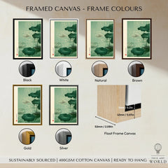 Japanese Pond Wall Art – Vintage Lotus & Rain Art Print — framed canvas float frame colour options