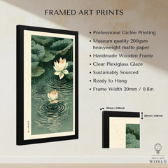 Japanese Lotus Wall Art – Rainy Pond Vintage Print — framed print details measurements quality details