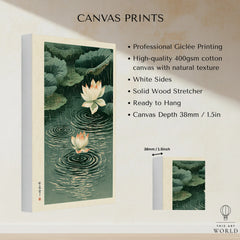 Japanese Lotus Wall Art – Rainy Pond Vintage Print — canvas print stretched cotton canvas details