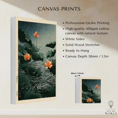 Japanese Lotus Pond Wall Art – Vintage Botanical Print — canvas print stretched cotton canvas details
