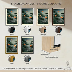 Japanese Lotus Pond Wall Art – Vintage Botanical Print — framed canvas float frame colour options