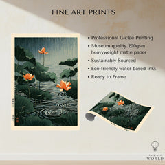 Japanese Lotus Pond Wall Art – Vintage Botanical Print — fine art print unframed quality details