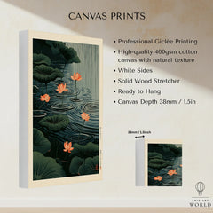 Japanese Lotus Pond Art Print – Dark Vintage Wall Art — canvas print stretched cotton canvas details