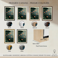 Japanese Lotus Pond Art Print – Dark Vintage Wall Art — framed canvas float frame colour options