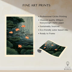 Japanese Lotus Pond Art Print – Dark Vintage Wall Art — fine art print unframed quality details