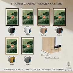Japanese Lotus Wall Art – Green Vintage Pond Art Print — framed canvas float frame colour options