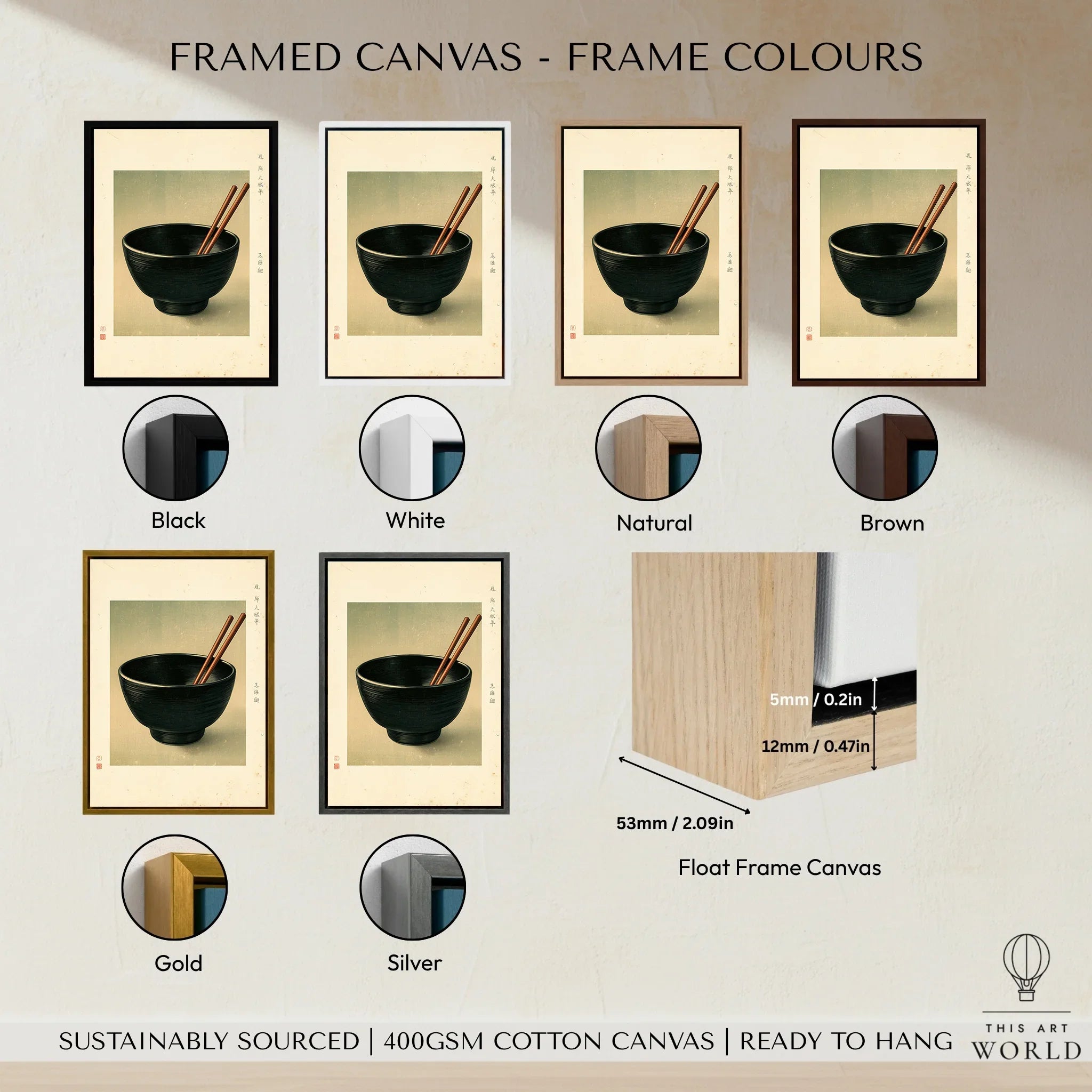 Japanese Kitchen Art Print – Vintage Ramen Bowl Wall Art — framed canvas float frame colour options
