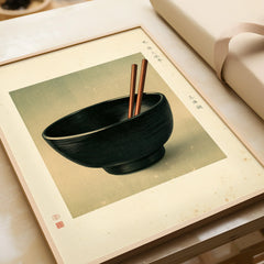 Japanese Kitchen Art Print – Vintage Ramen Bowl Wall Art — framed art print closeup gift unwrapped natural frame