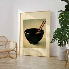 Japanese Kitchen Art Print – Vintage Ramen Bowl Wall Art — large framed print room setting chair plant